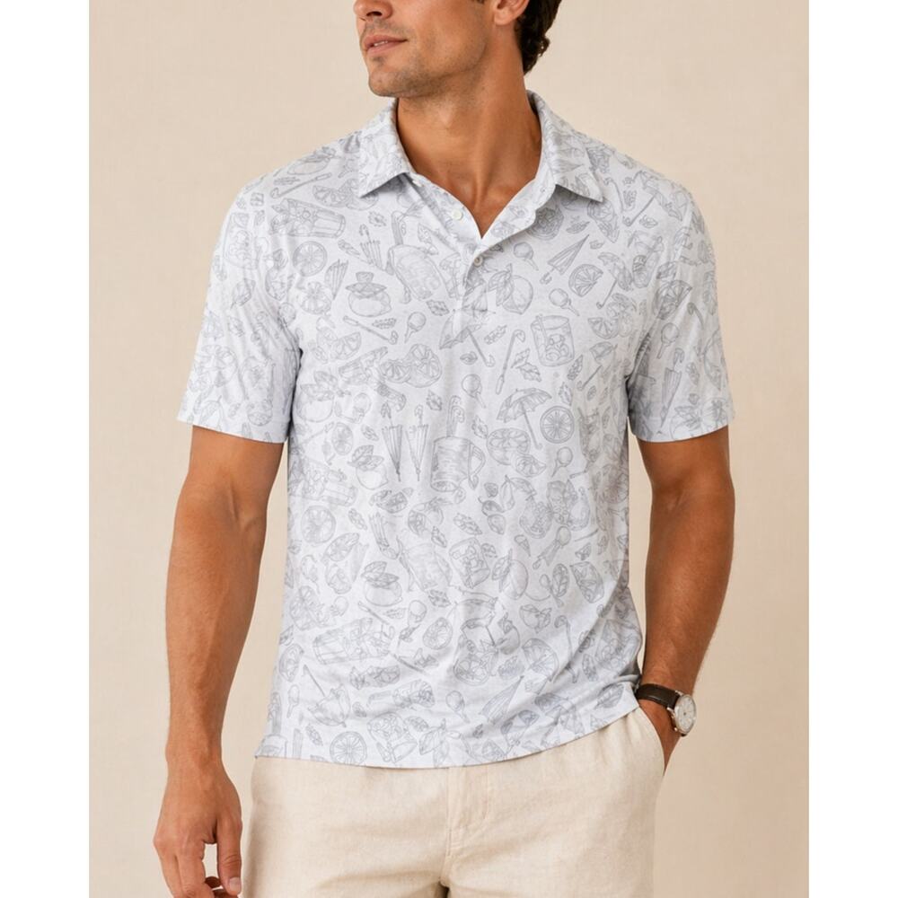 Three Sixty Six Golf Polo Size Medium White Cocktail Print Resort Coastal Preppy